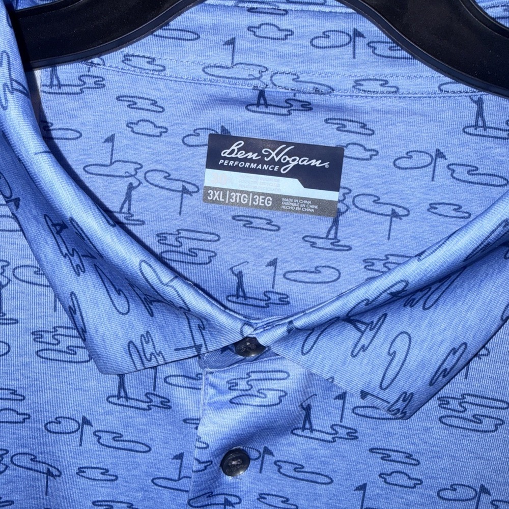 Ben Hogan 3XL Men Blue All Over Golf Print UPF15 Short Sleeve Golf Polo Shirt - Picture 4 of 8